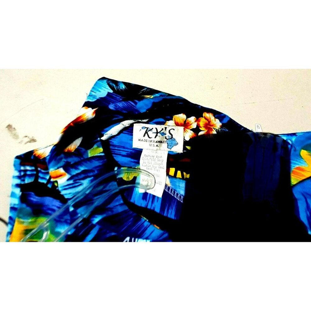 VTG Ky's Hawaiian Shift Dress Made Hawaii USA Sailboats Hibiscus Blue XL Aloha - Picture 4 of 5